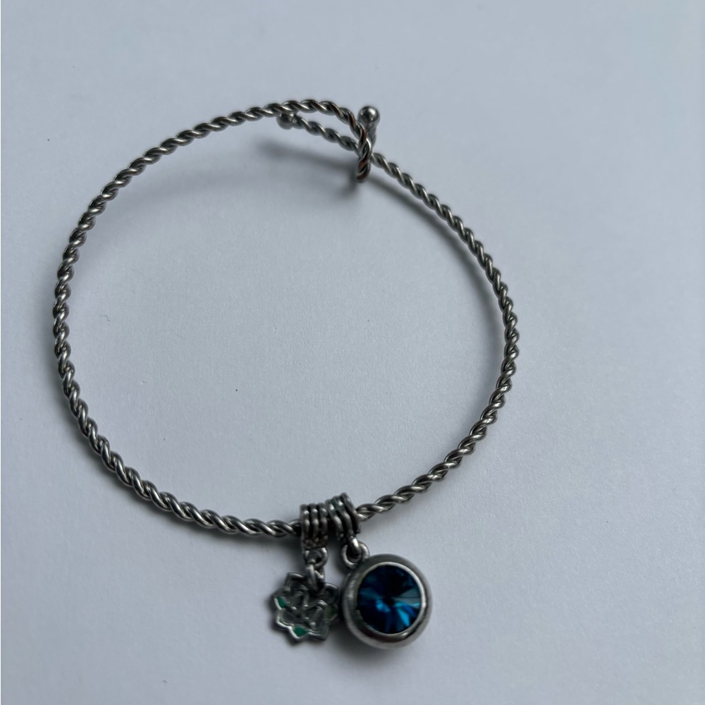 Twisted Silver Rope Bracelet With M and Blue Charm
